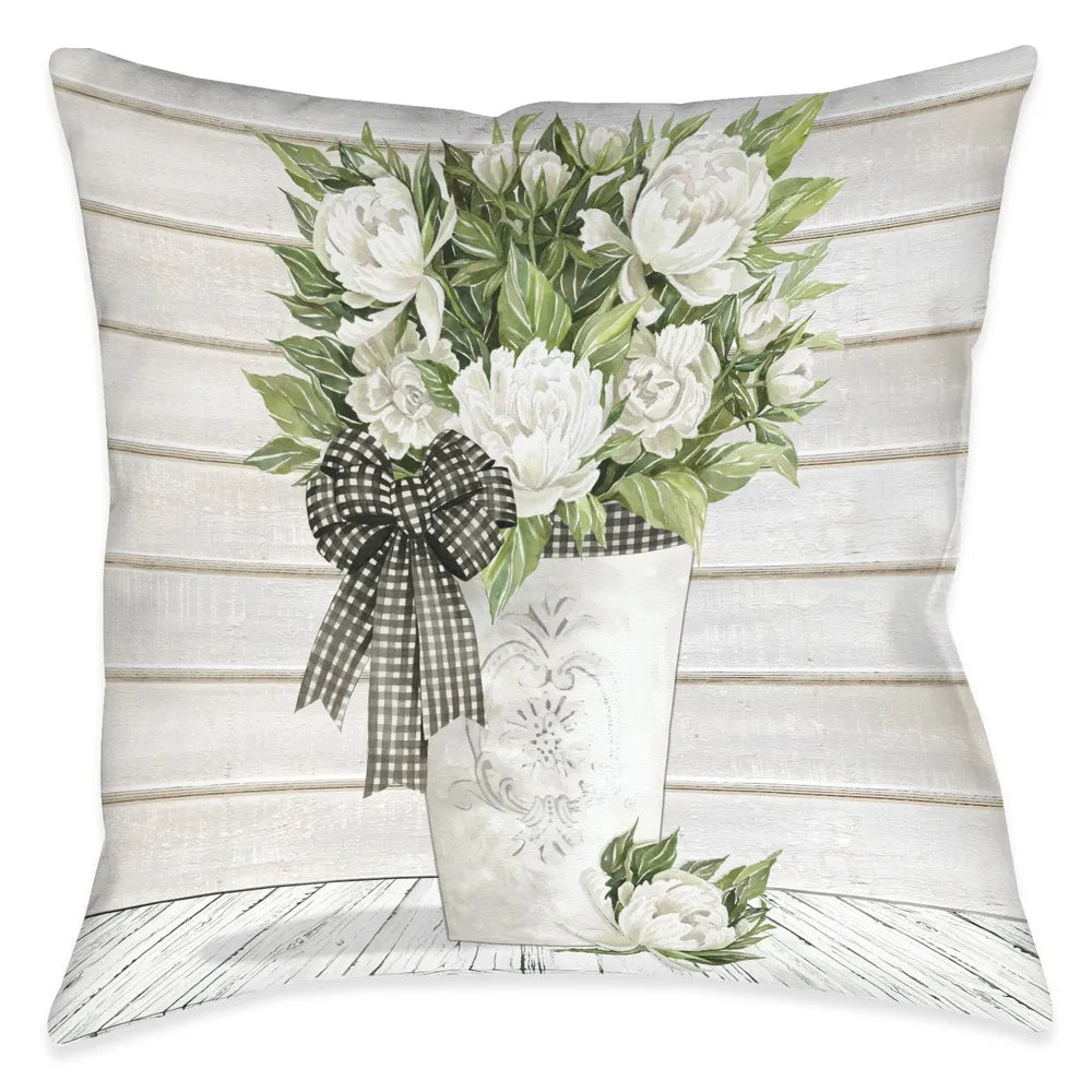 French Country Peonies Outdoor Decorative Pillow