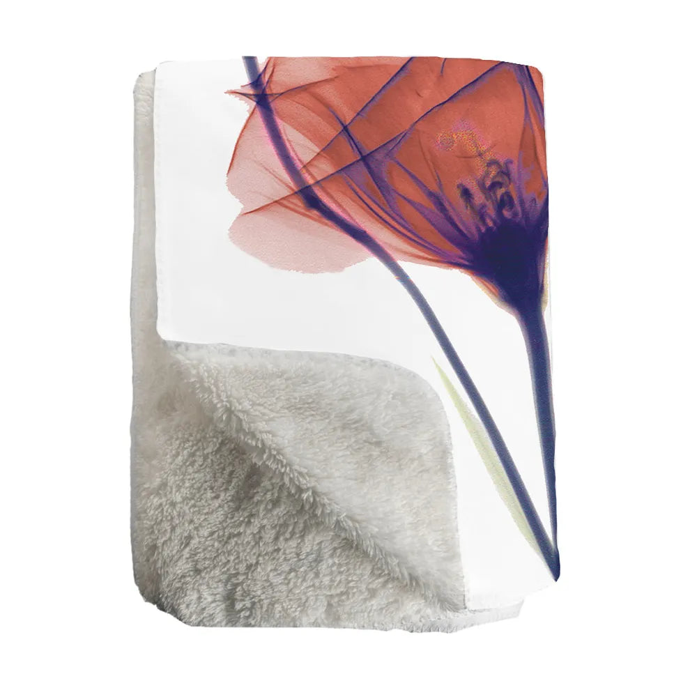Red Gentian X-Ray Flowers Sherpa Throw Blanket 