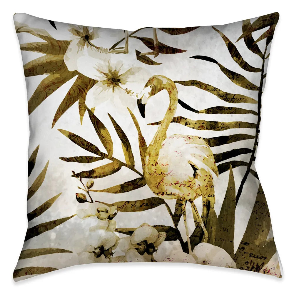 Golden Flamingo Outdoor Decorative Pillow