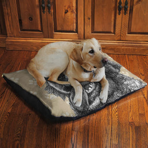 Golden Retriever Sketch 30" x 40" Fleece Dog Bed features a golden retriever resting peacefully before a paw-print backdrop.