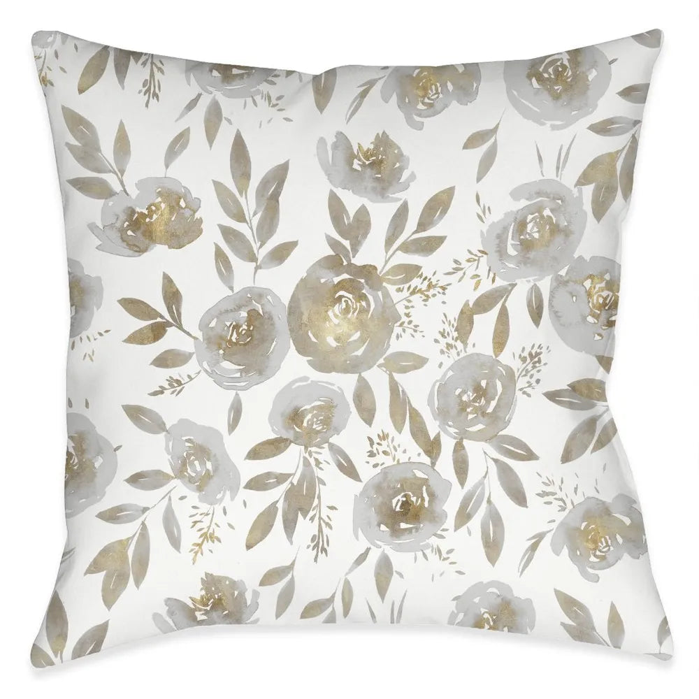 Golden Rose Garden Outdoor Decorative Pillow