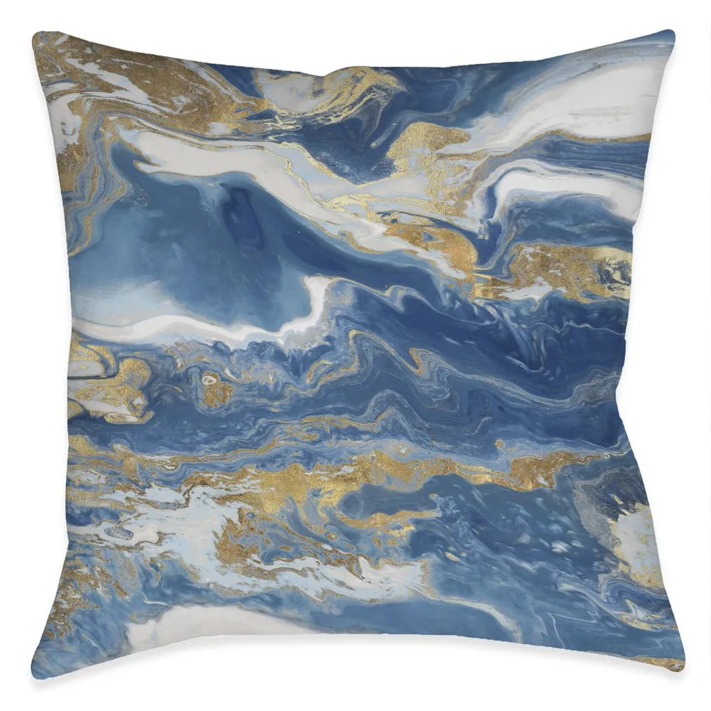 Blue and Gold Serenity Outdoor Decorative Pillow
