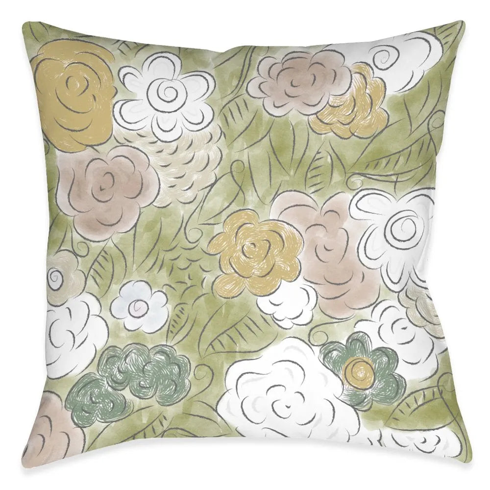 Green Garden Petals Outdoor Decorative Pillow