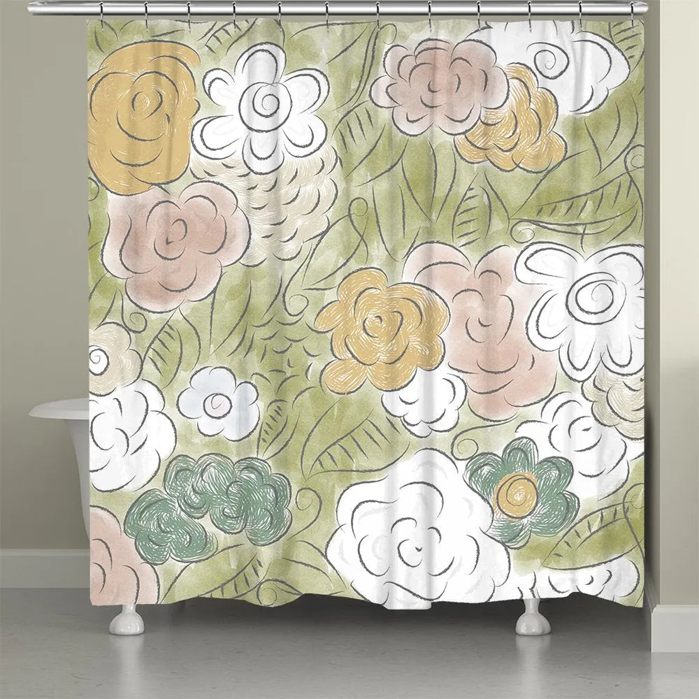 Green Garden Petals Shower Curtain