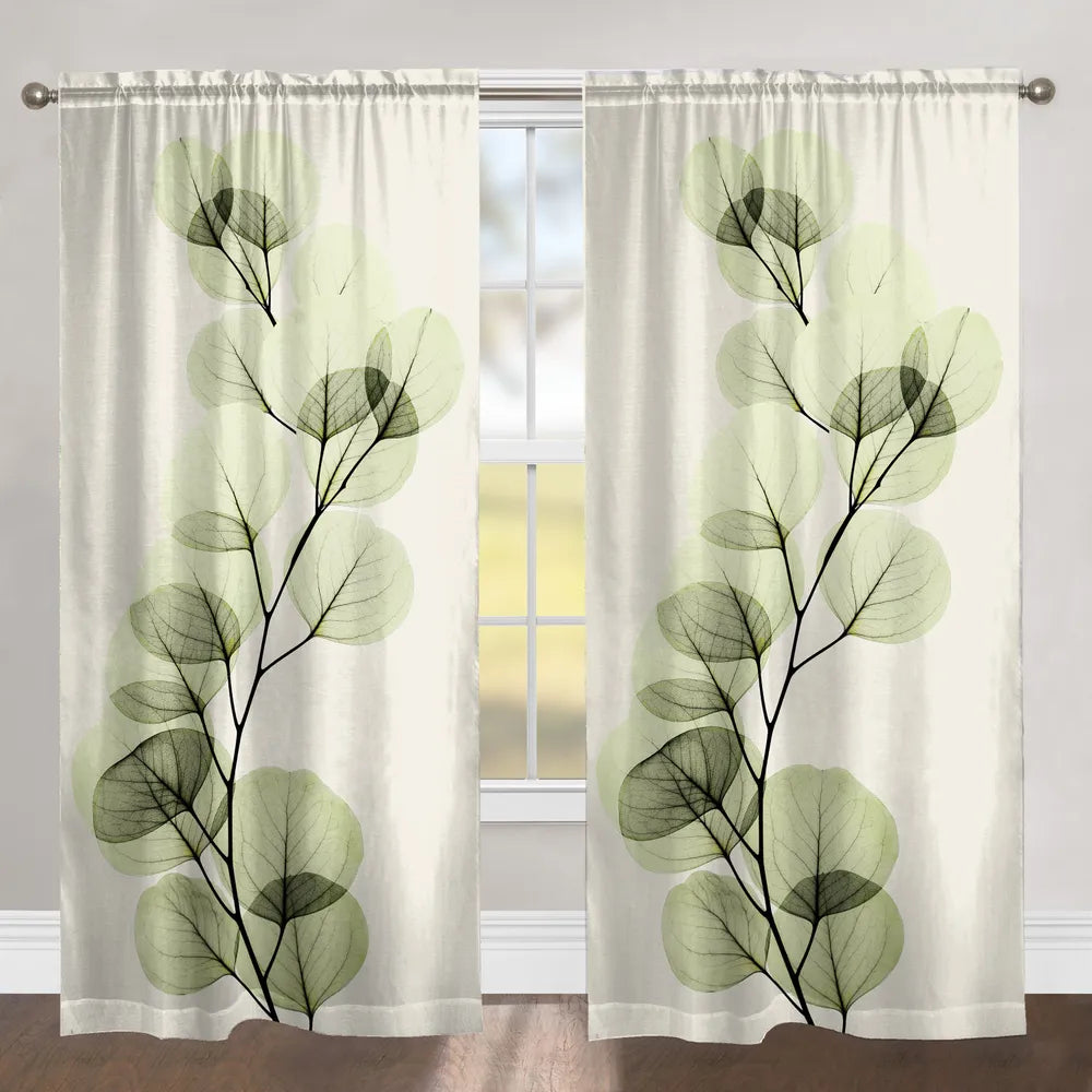 Green X-Ray of Eucalyptus Leaves Sheer Window Panel