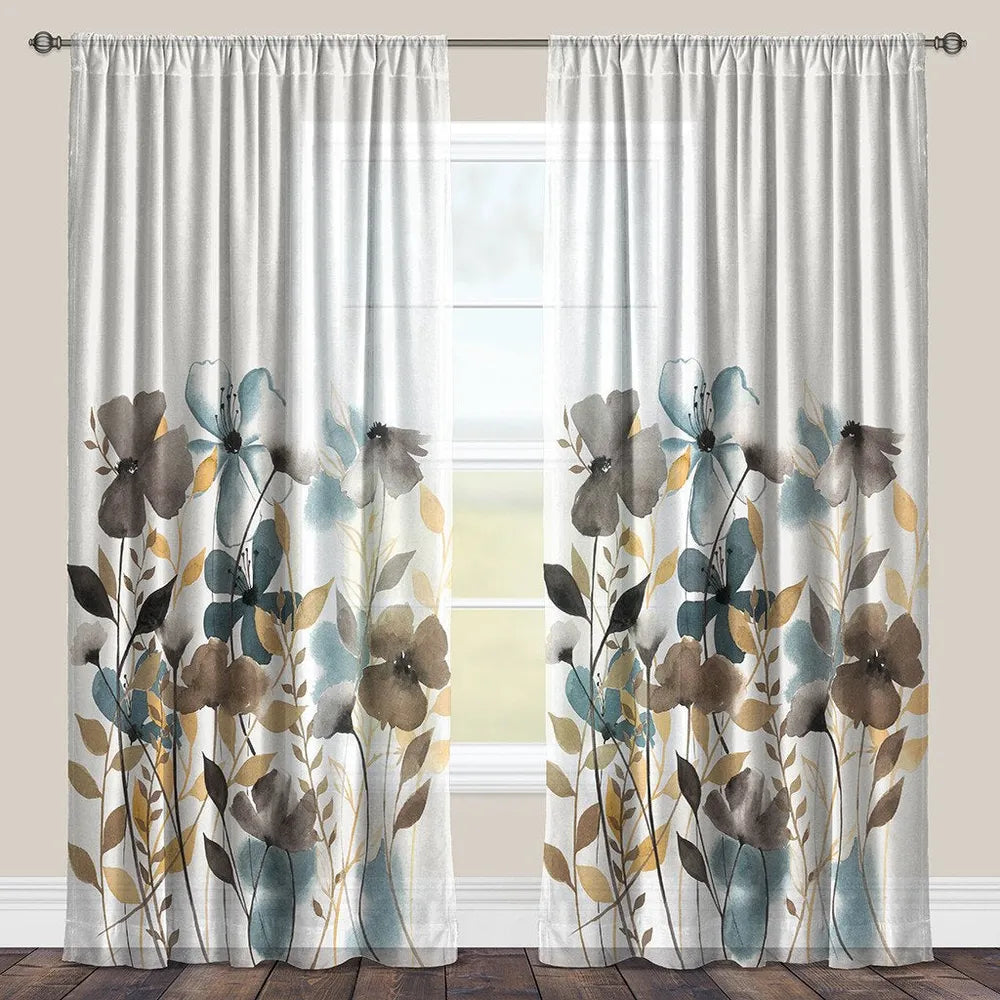 Greige Florals White Sheer Window Panel
