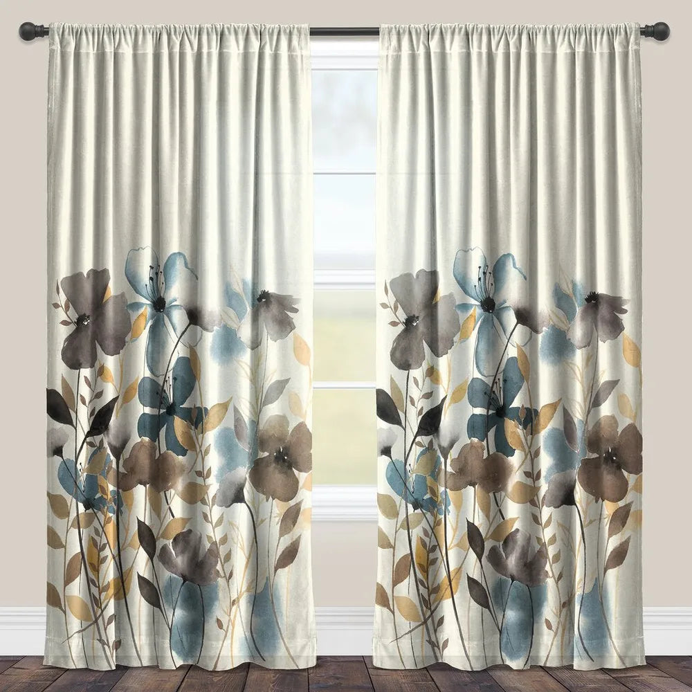 Greige Florals Sheer Window Panel