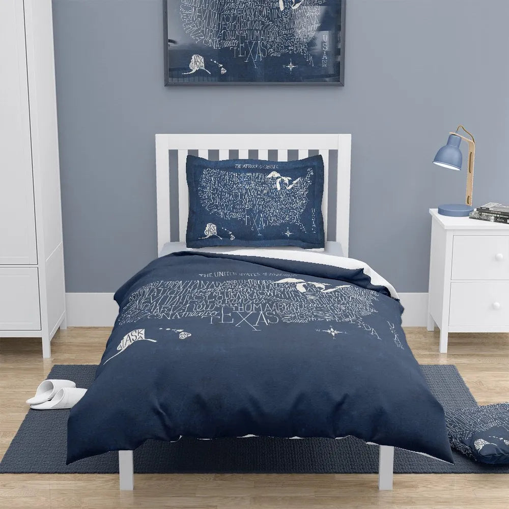 Hand Lettered US Map Blueprint Duvet Cover 