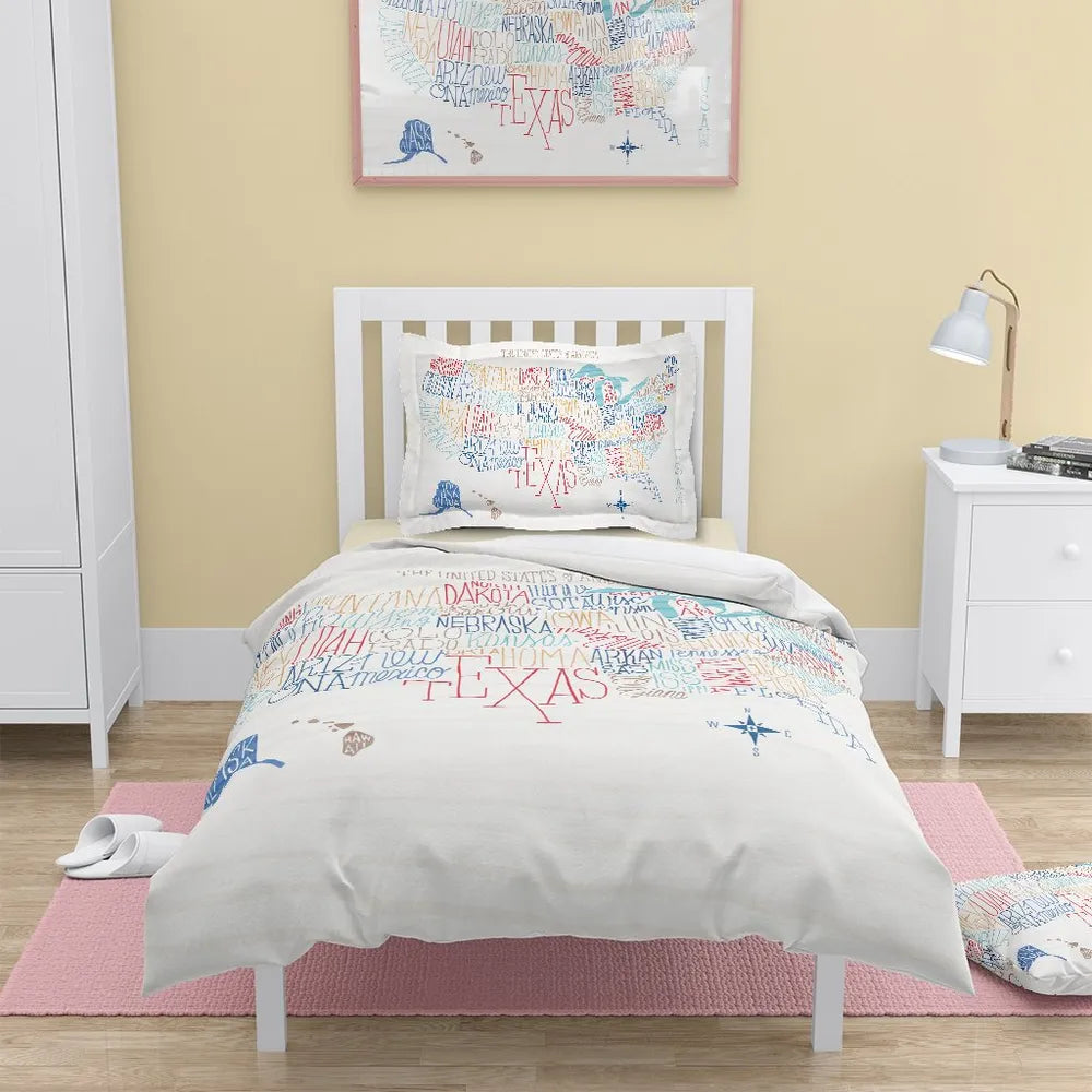Hand Lettered US Map Color Duvet Cover