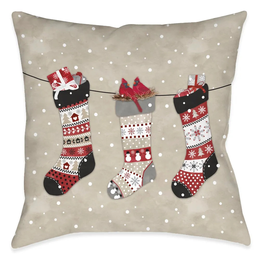 Hello Winter Sock Beige Outdoor Decorative Pillow