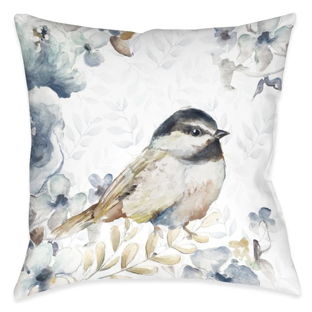 Wildflower Bird and Branches Outdoor Decorative Pillow