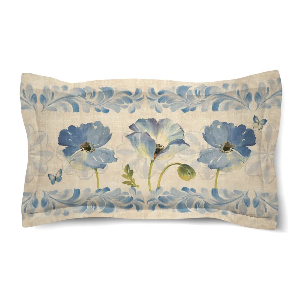 Indigo Watercolor Poppies Duvet Sham