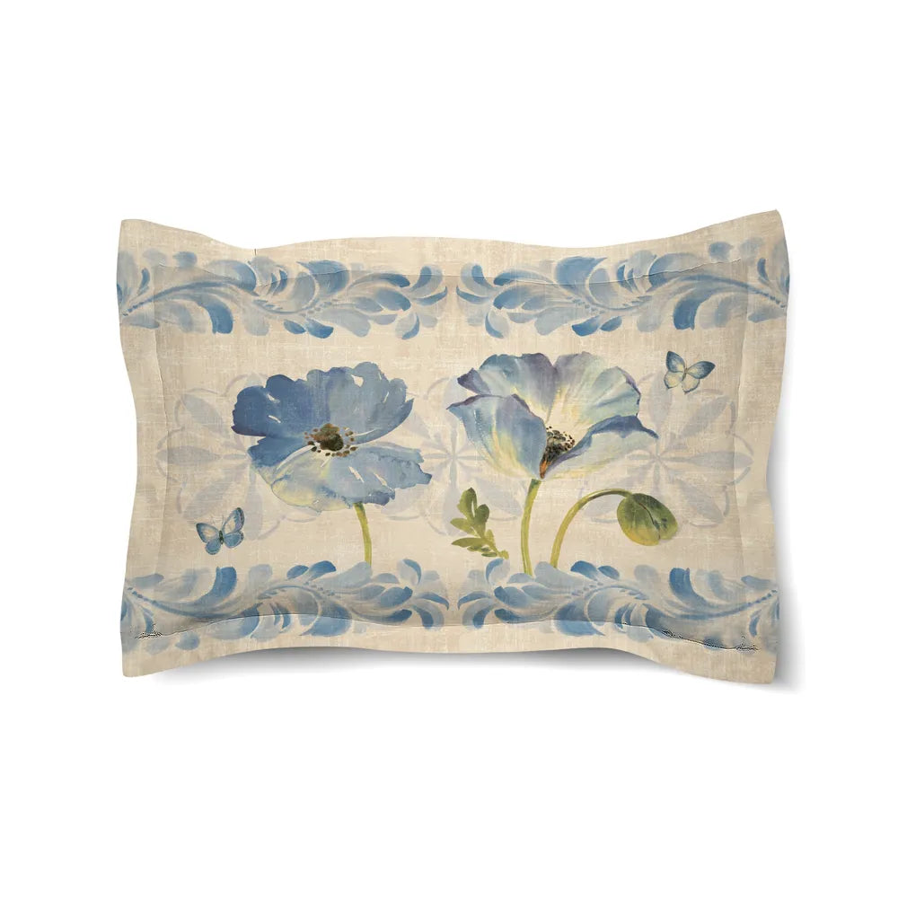 Indigo Watercolor Poppies Duvet Sham