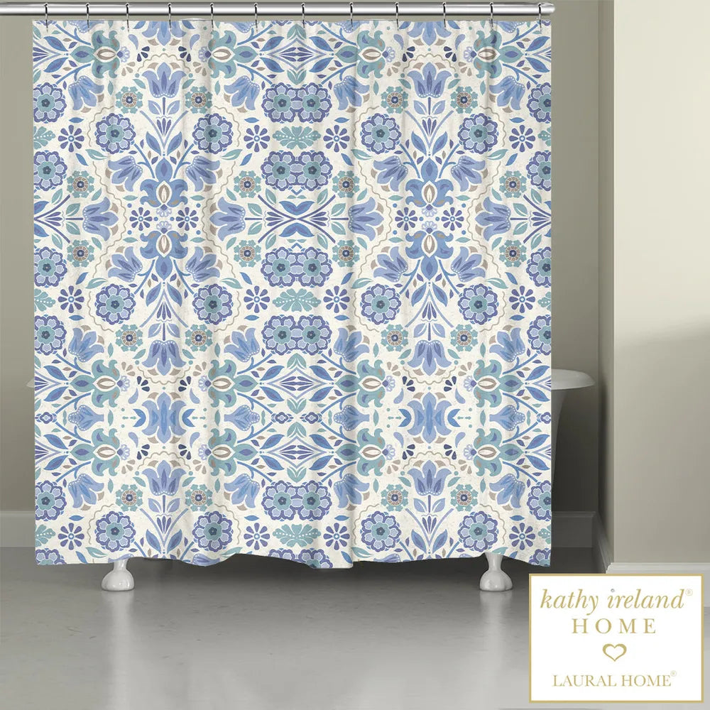 kathy ireland® HOME Indochine Blue Shower Curtain