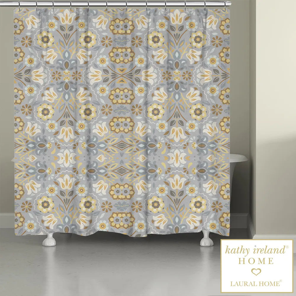 kathy ireland® HOME Indochine Gray Shower Curtain