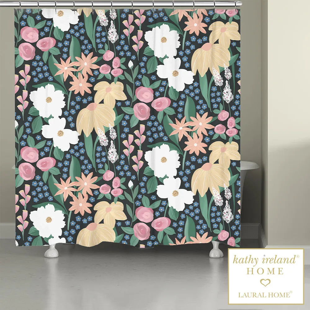 kathy ireland® HOME Delicate Floral Midnight Garden Shower Curtain