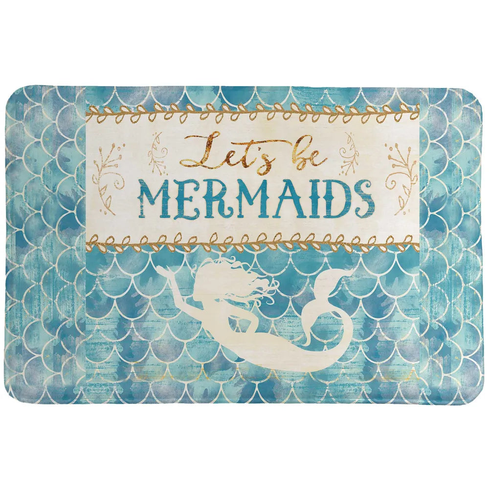 Laural Home's "Lets Be Mermaids Memory Foam Rug" is a fun trendy print of an art inspired mermaid design. Bring the whimsical energy of the sea to your bathroom decor with this fun mermaid design. 