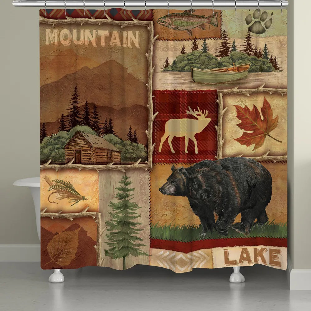 Laural Home Lodge Collage I Shower Curtain, Brown