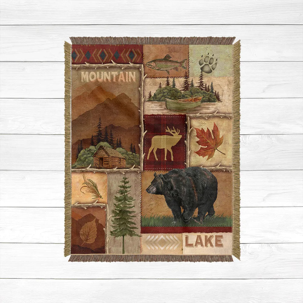 Lodge Collage Woven Throw Blanket