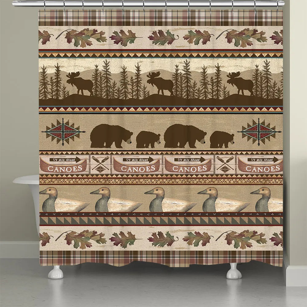 Laural Home Lodge Look Shower Curtain Brown/Green, image size:1000x1000
