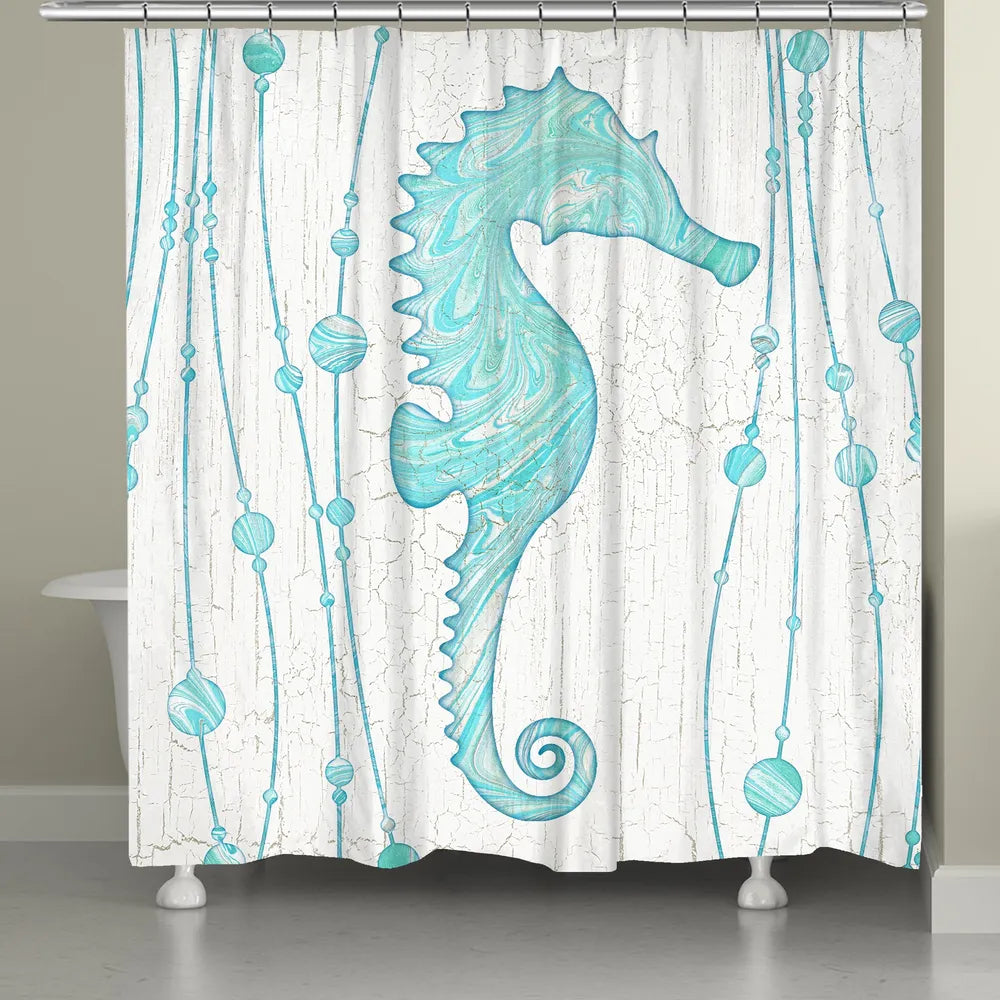 Marble Seahorse Shower Curtain