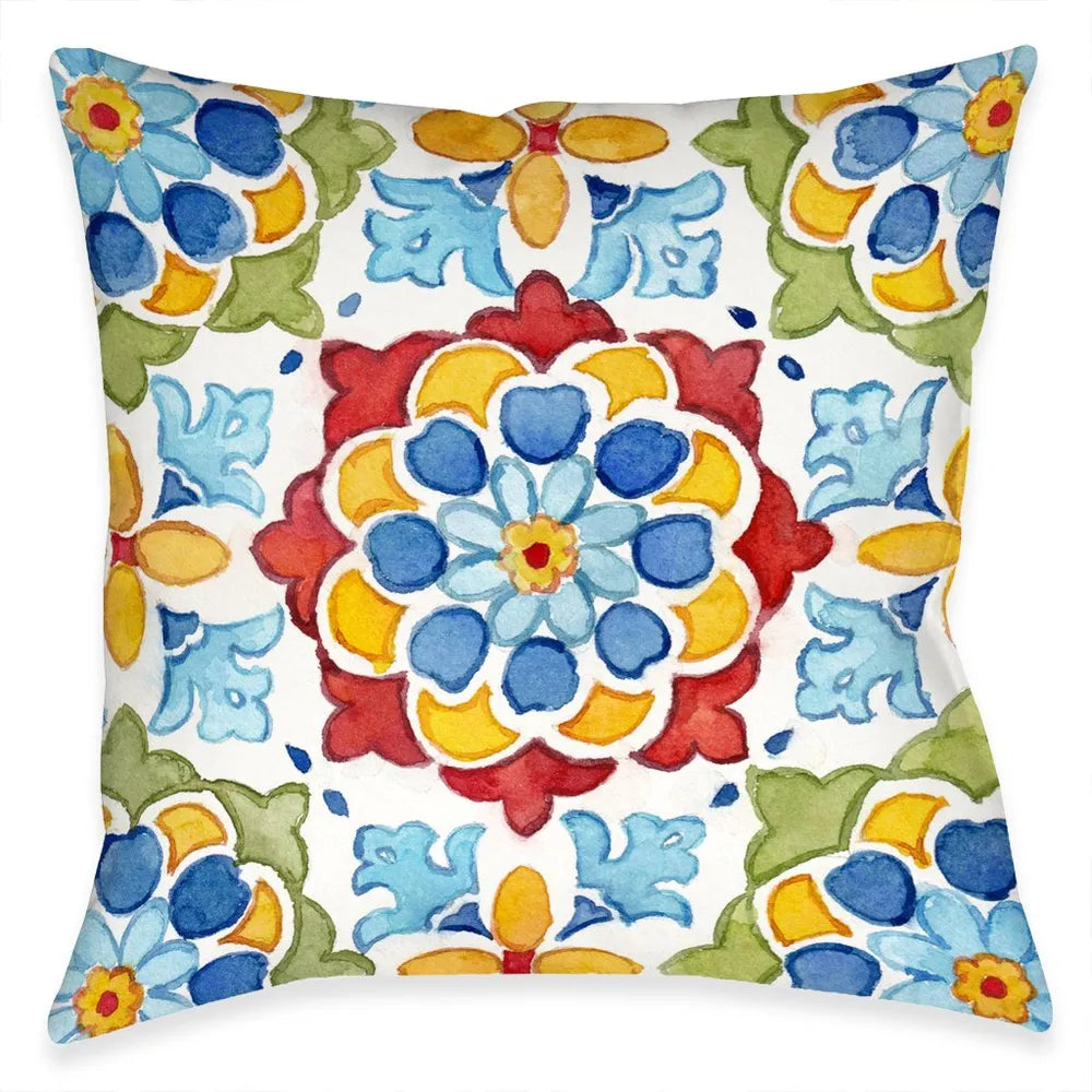 Mediterranean Medallion Blossom Outdoor Decorative Pillow