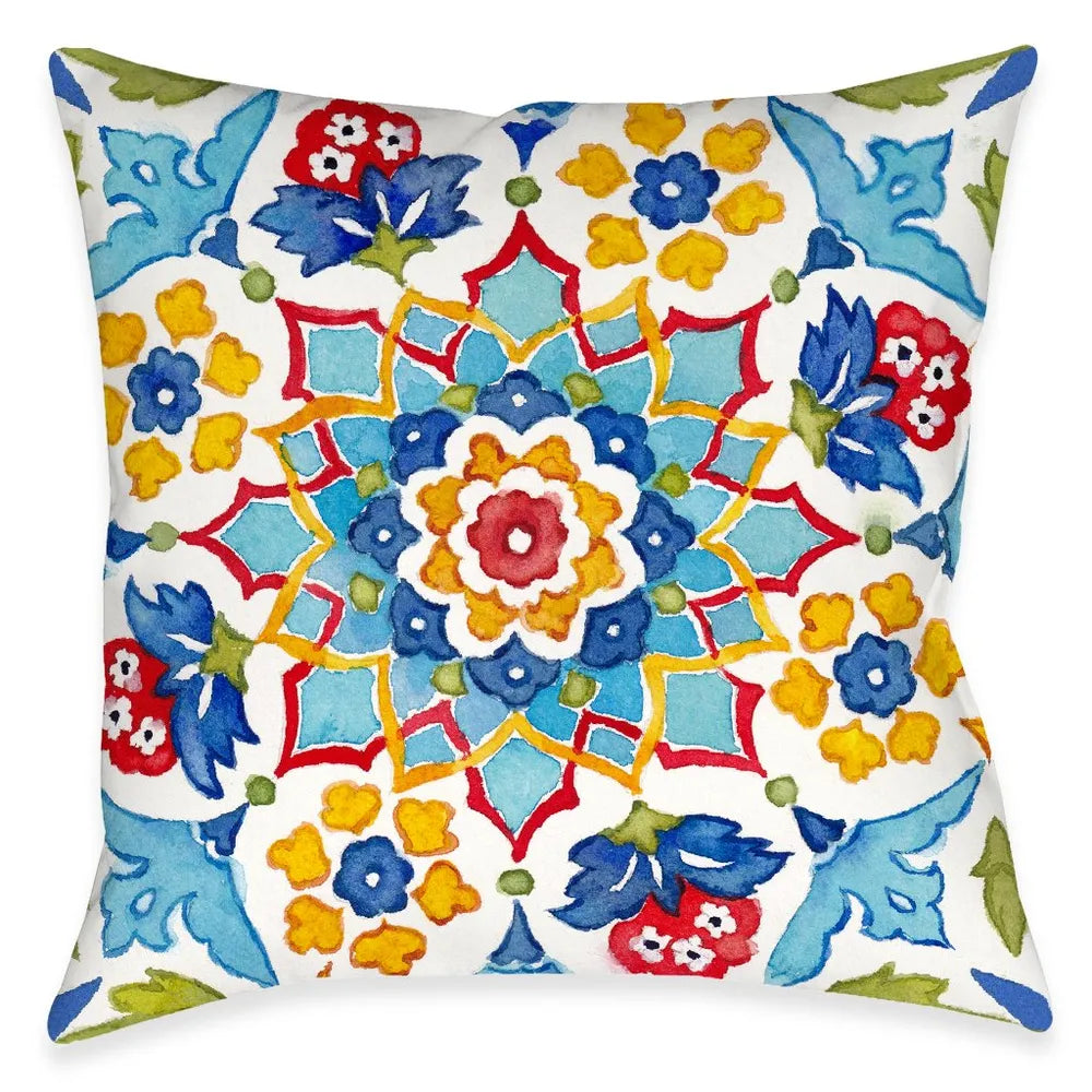 Mediterranean Medallion Floral Outdoor Decorative Pillow