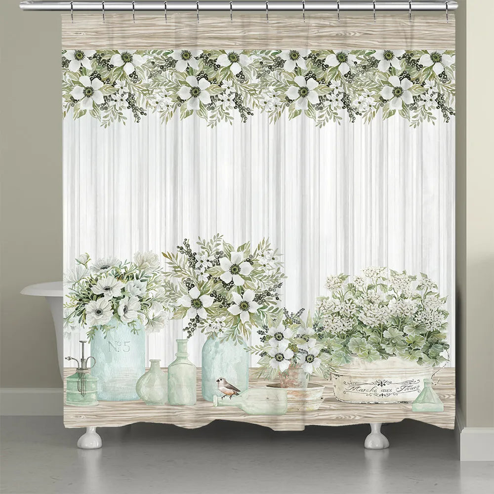 Mint French Fleurs Shower Curtain