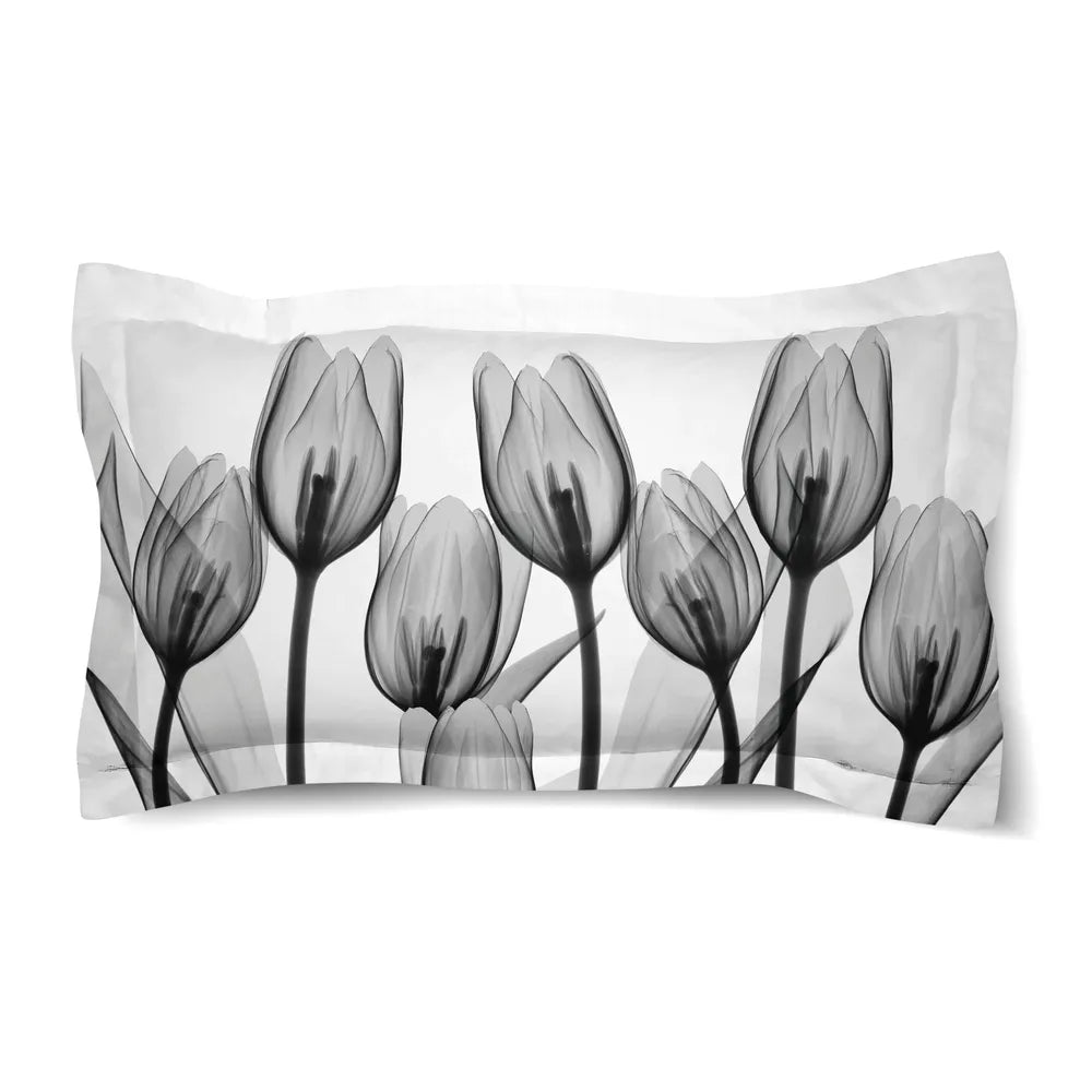 Monochromatic Black Tulips Duvet Sham