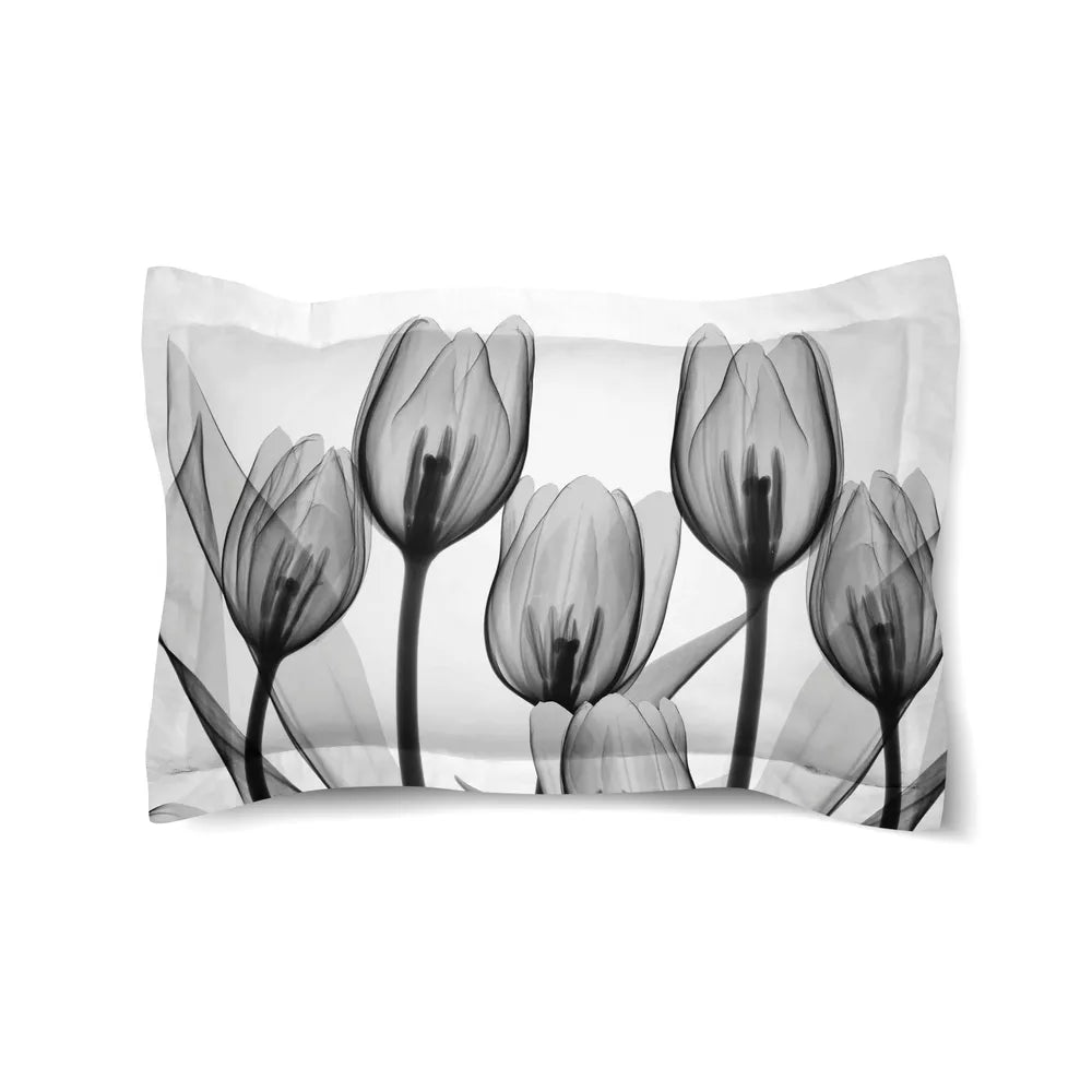 Monochromatic Black Tulips Duvet Sham