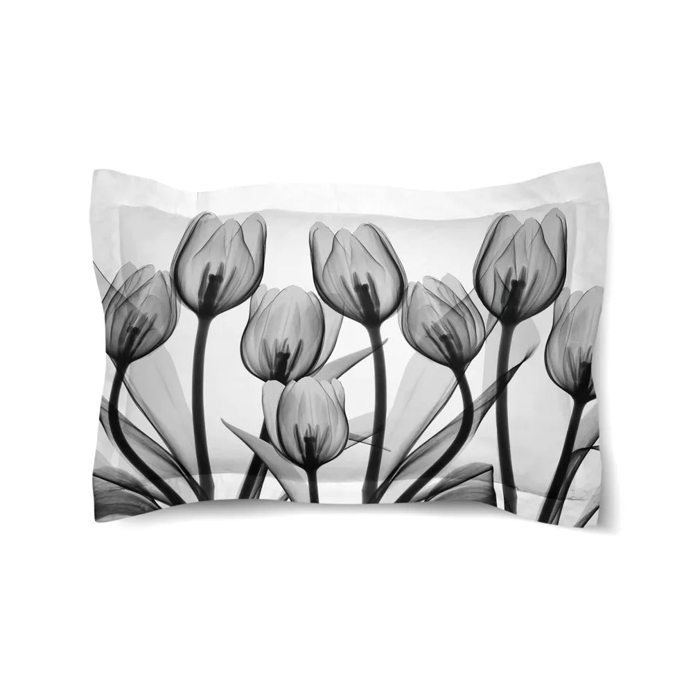 Monochromatic Black Tulips Comforter Sham