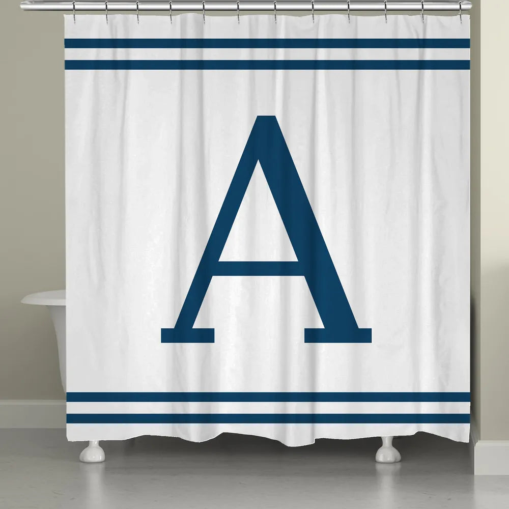 Monogram Blue Stripe Shower Curtain 