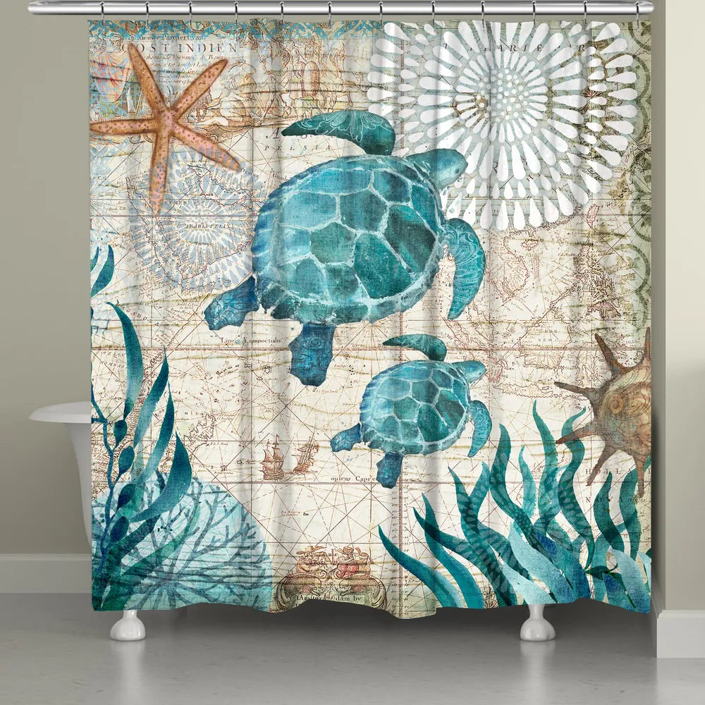 Marine Life Sea Turtle Shell Coral Colorful Bubble Shower Curtain