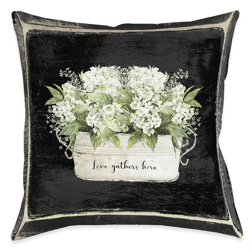 Moody Farmhouse Hydrangea Outdoor Decorative Pillow