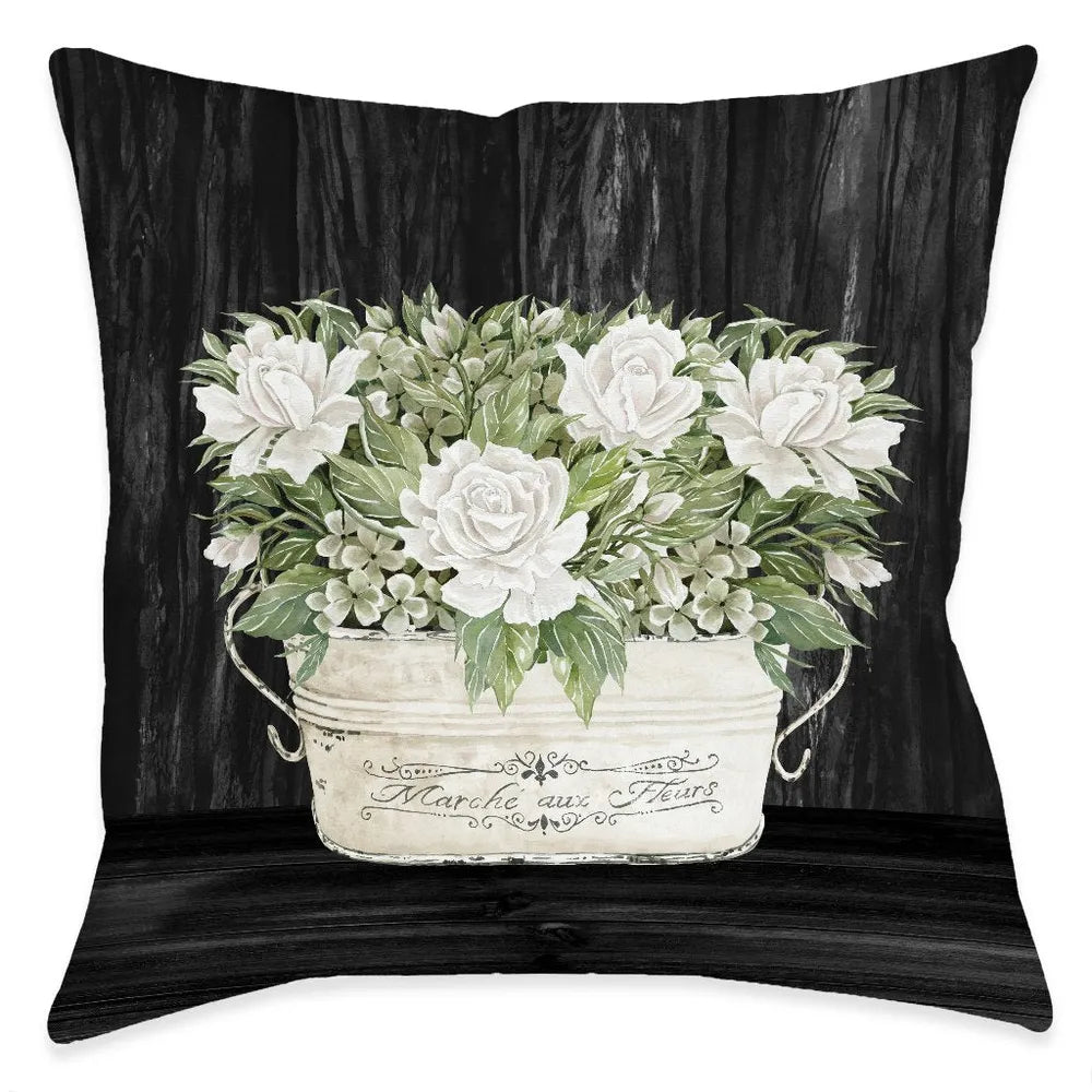 Moody Farmhouse Roses Outdoor Decorative Pillow