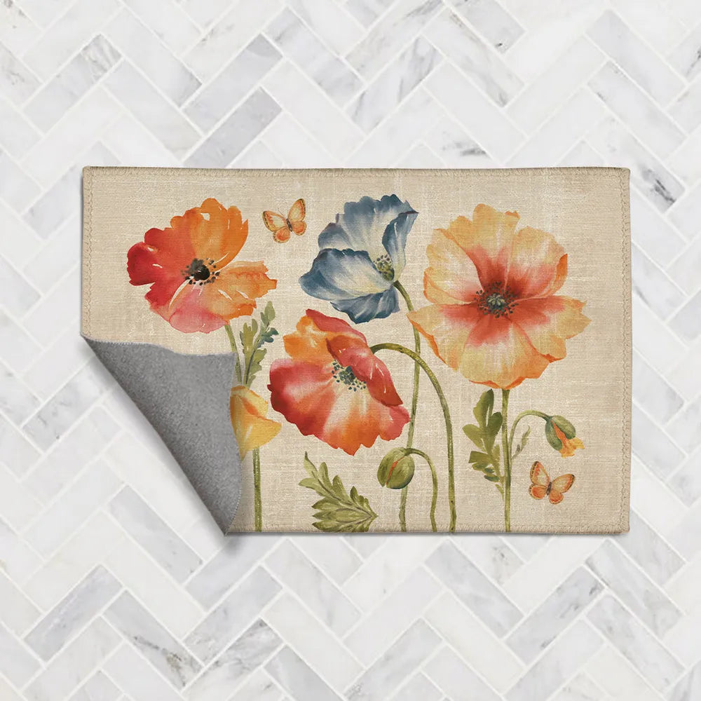 Multi Watercolor Rug Multi Watercolor Poppies Chenille Accent Rug - Laural Home