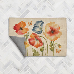 Multi Watercolor Poppies Chenille Accent Rug