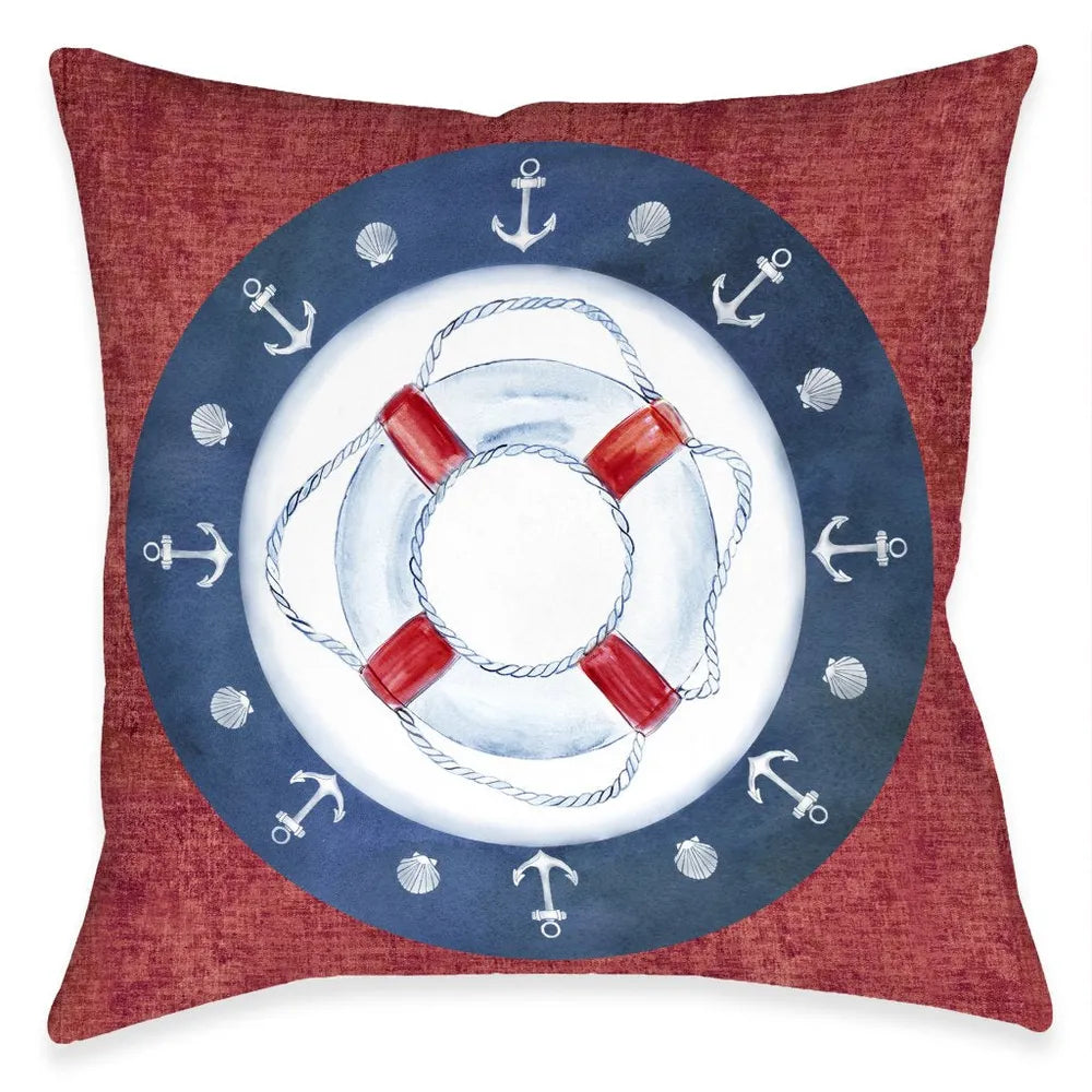 Nautical Sea Life Preserver Outdoor Decorative Pillow