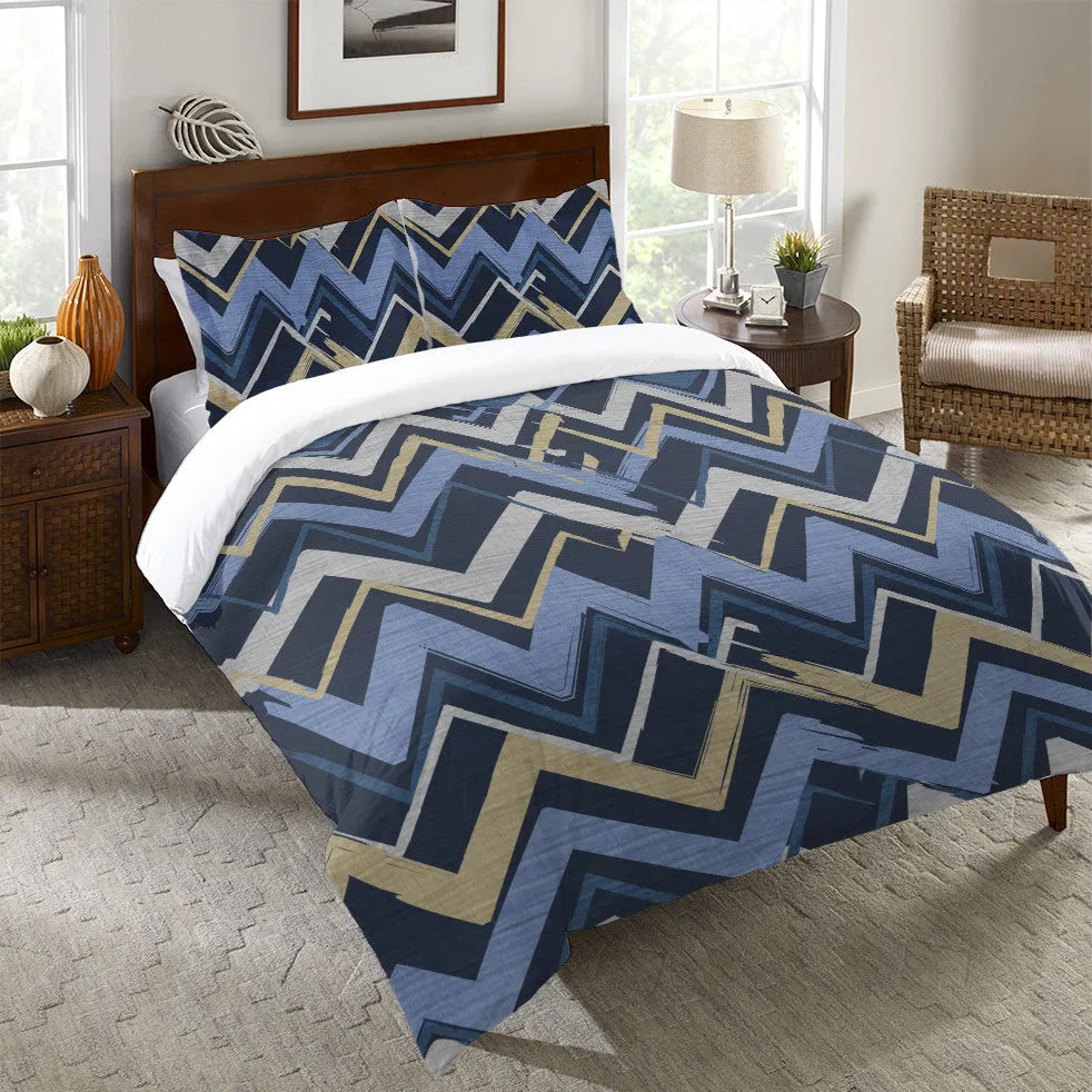 Navy Stripes I Chart Duvet Cover