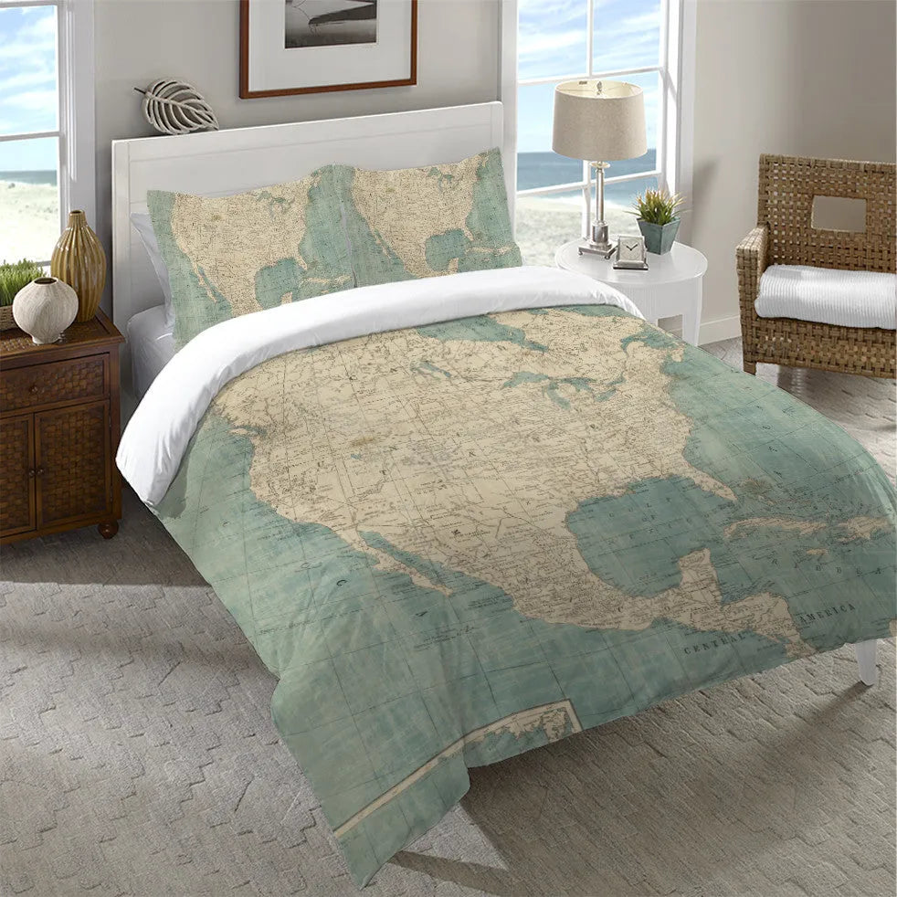 Map Duvet Cover and Shams, North America Inspiration by Michael Mullan