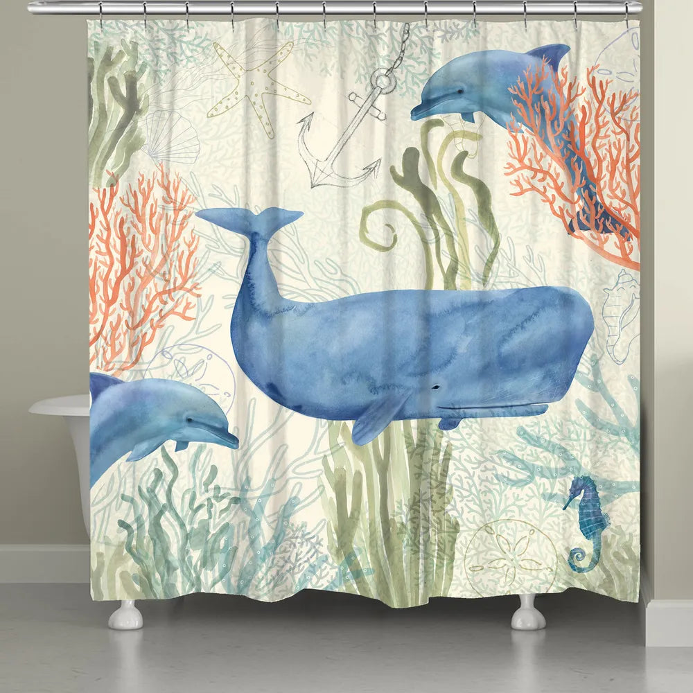 The "Ocean Whimsy Shower Curtain" features a beautiful display of watercolor inspired sea life. The beautiful combination of colors and textures of this underwater motif create a vibrant energy sure to bring liveliness to your bathroom decor  