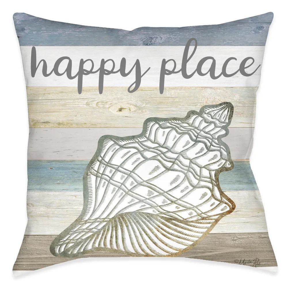 Ocean Vibes Aqua Conch Outdoor Decorative Pillow