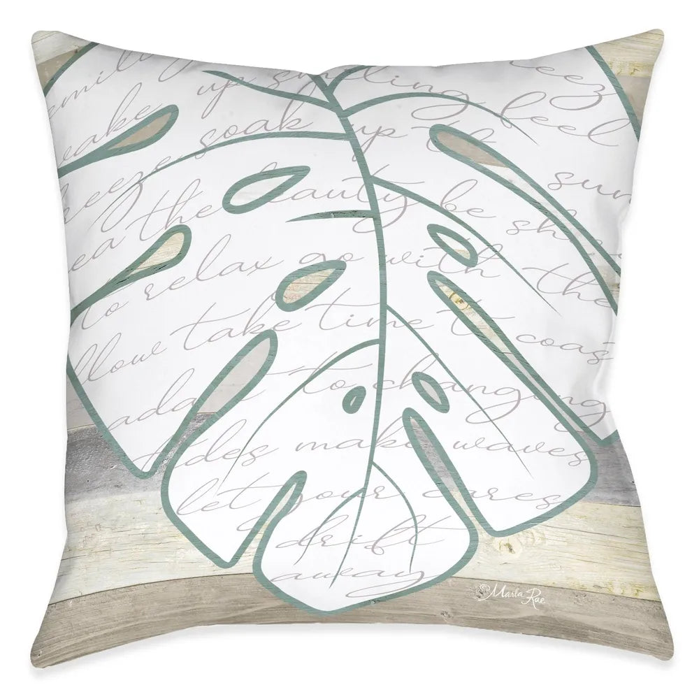 Ocean Vibes Aqua Monstera Outdoor Decorative Pillow