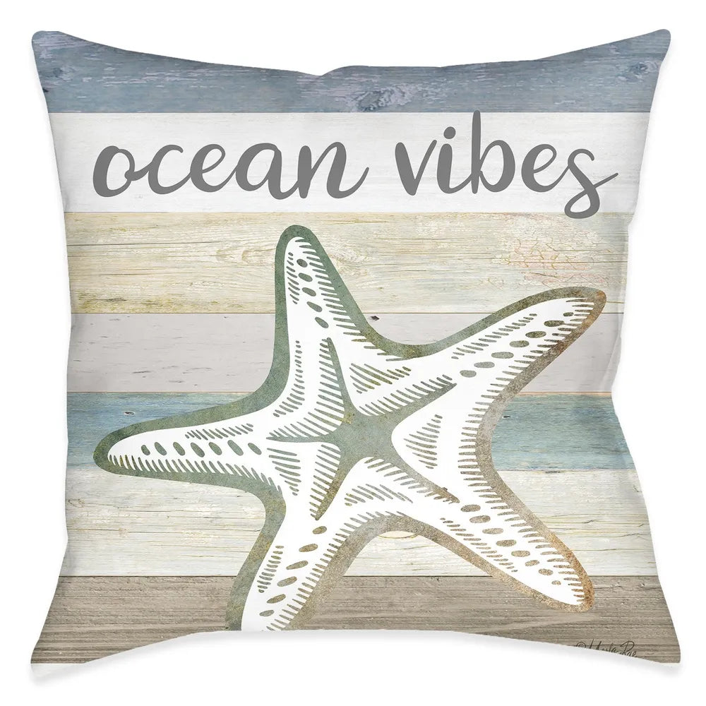 Ocean Vibes Aqua Starfish Outdoor Decorative Pillow
