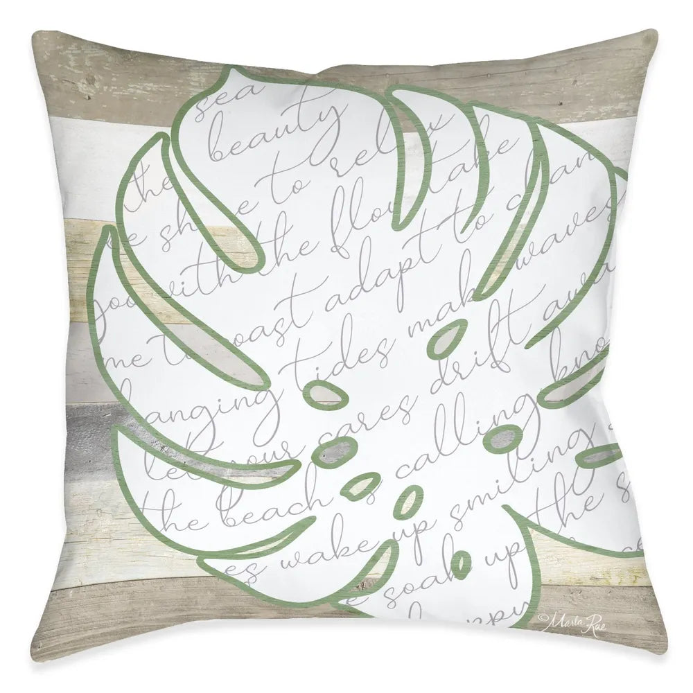 Ocean Vibes Green Monstera Outdoor Decorative Pillow