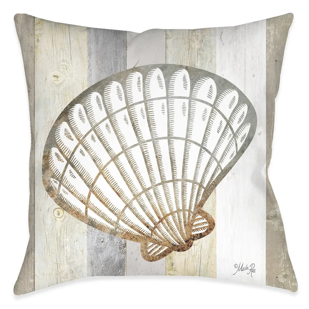 Ocean Vibes Natural Scallop Outdoor Decorative Pillow