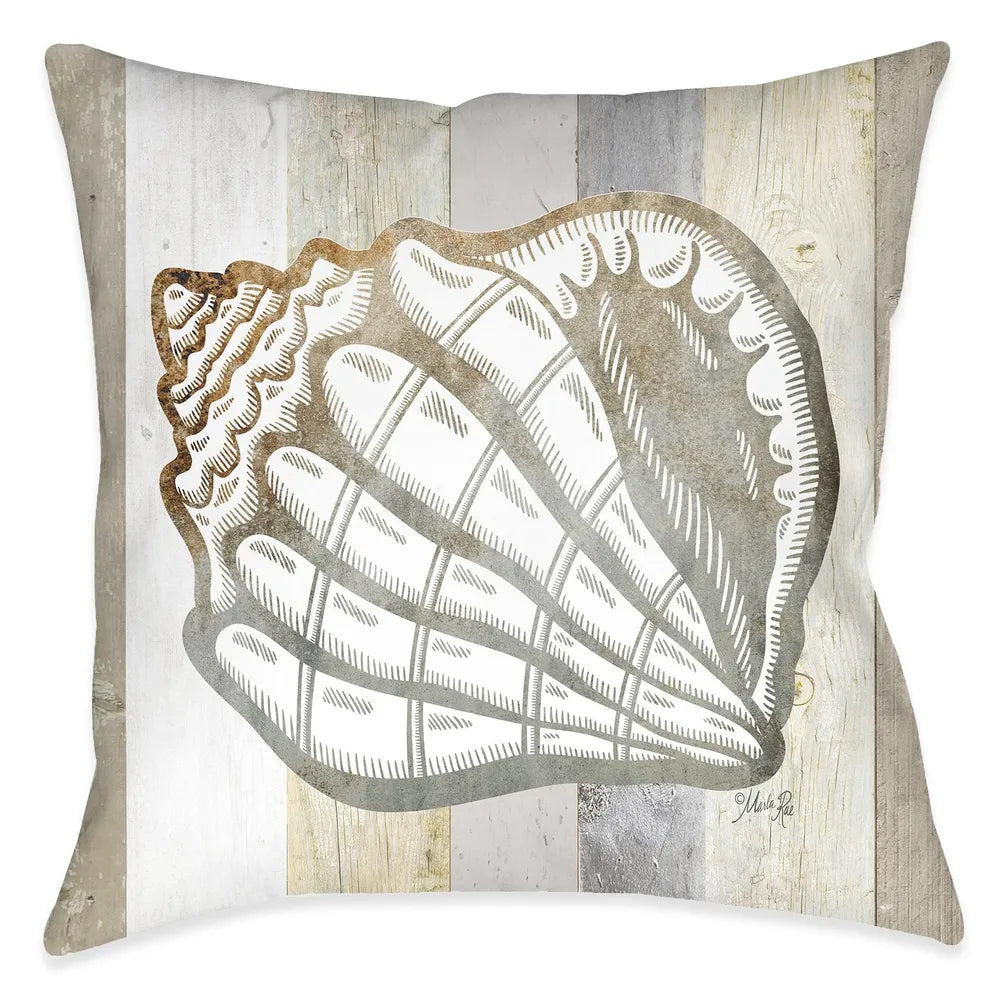 Ocean Vibes Natural Shell Outdoor Decorative Pillow