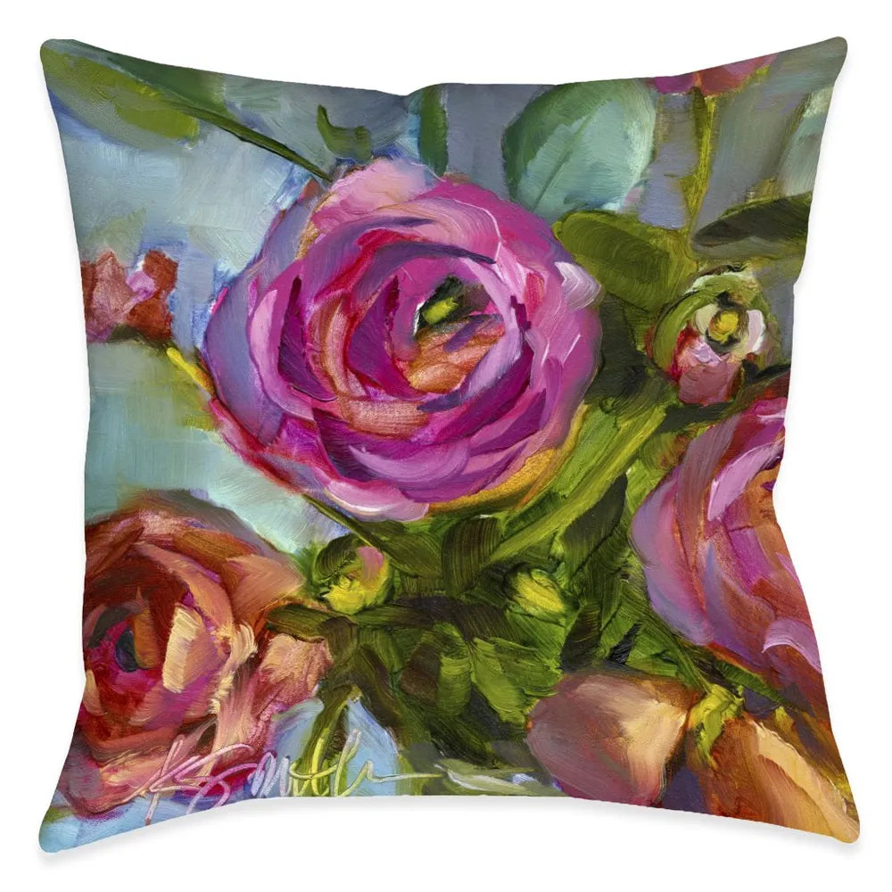 Painterly Roses Outdoor Decorative Pillow