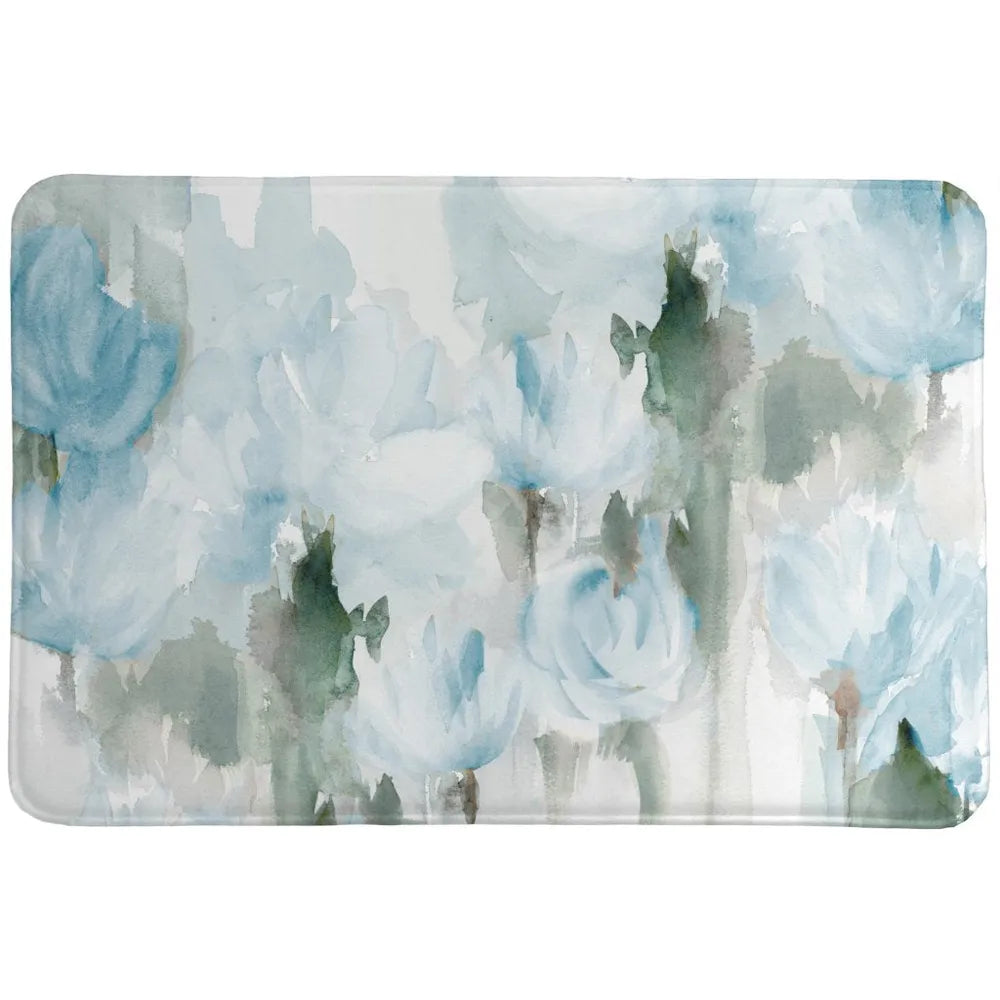 Frosted Blue Blooms Memory Foam Rug