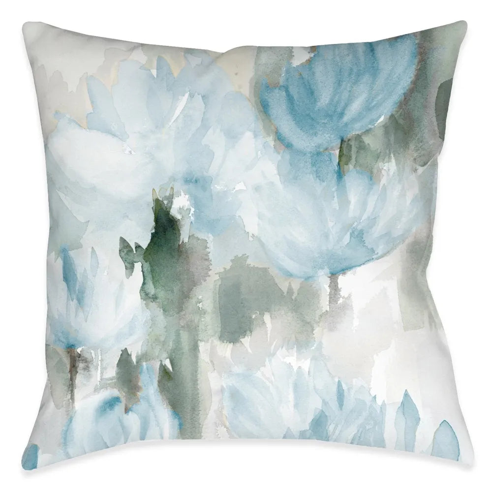 Frosted Blue Blooms Outdoor Decorative Pillow